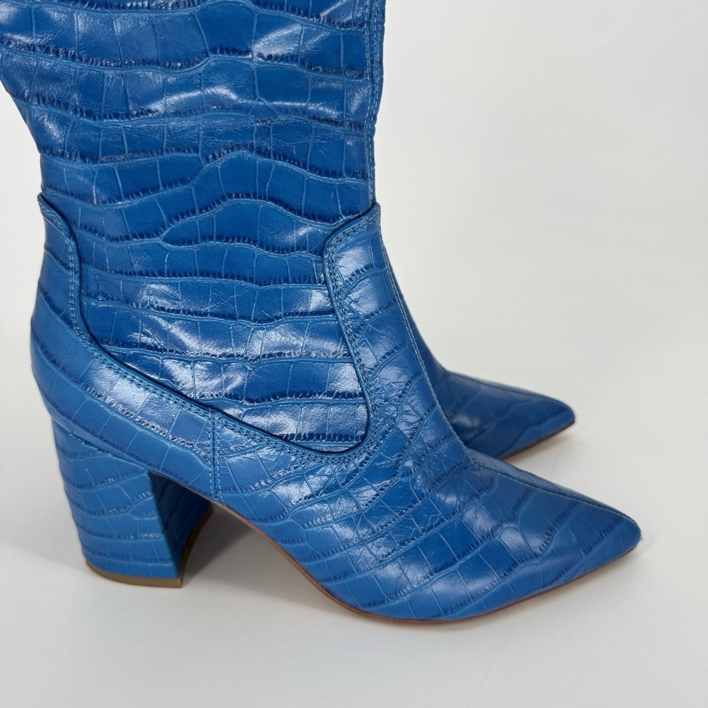 Marc Fisher Blue Croc Embossed‎ Knee High Boots Block Heel Pointed Toe 7M - Picture 4 of 10
